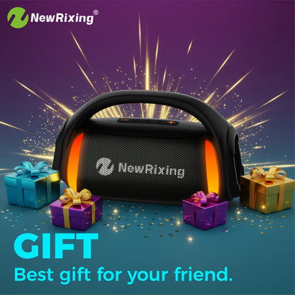 Newrixing 50W Wireless Lautsprecher mit Subwoofer, Outdoor Lautsprecher, USB-C Aufladung, Kabellos, Eingebautes Mikrofon, TWS Dual Pairing, Mikrofon-Schnittstelle, RGB Lichter, 7.4V 2000mAh Akku, Tragbares PA System für Heimkino, Camping, Partys, Geschenk