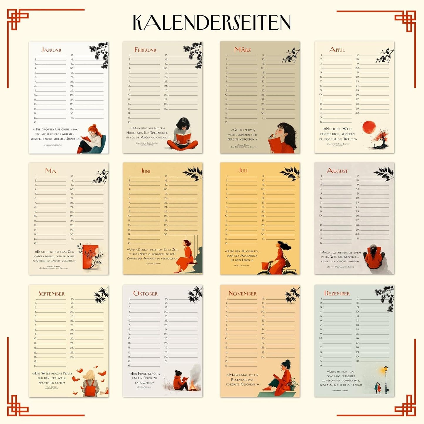 Geburtstagskalender mit Zitaten undatiert Geburtstagsplaner Wandkalender A5 immerwährend Jahresunabhängig Kalender Geburtstagsübersicht zum Aufhängen in zartem Aquarell Buch Sprüche Affirmationen