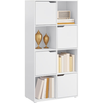 1 Stk. Bücherregal mit 8 Fächern, Würfel-Bücherregal mit 4 Türen, Büro-Bücherregal, Lagerregal, Aktenregal, Raumteiler, für Wohnzimmer, Schlafzimmer und Büro, 60X120X30 Cm