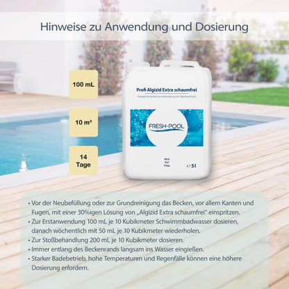 Fresh-Pool Profi Algizid Extra schaumfrei 5 Liter - Pool Algenmittel | Pool Algizid | Algenmittel | Algen entfernen | Algezid