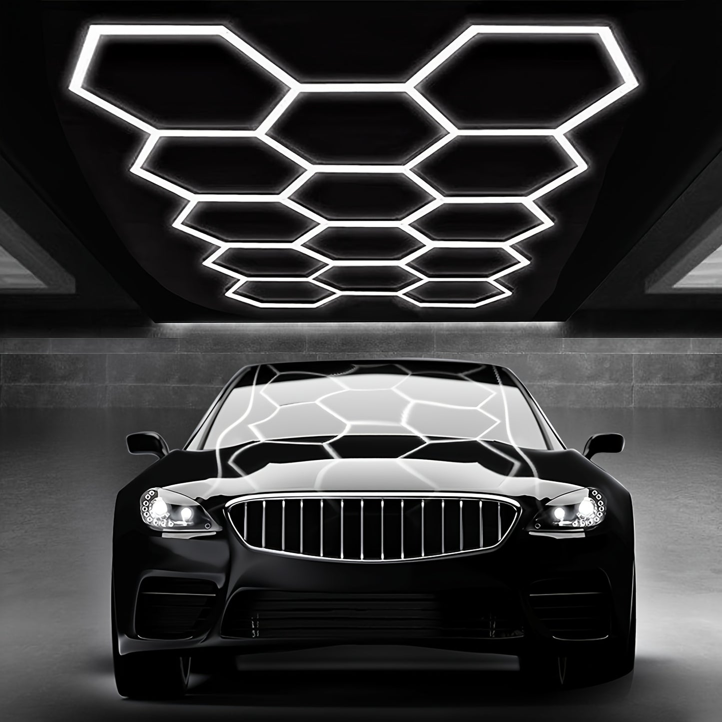 LED Honigwaben-Zellen-Lichtleiste mit poliertem Metallrahmen - 14/8/5-Loch Semi-Flush Mount Design, 6500K Kaltweiß, einfache Installation für Garage, Werkstatt, Unter-Tür-Beleuchtung (Weiß), LED-Leuchten für Zuhause, für Garagenbeleuchtung, langlebige Bel