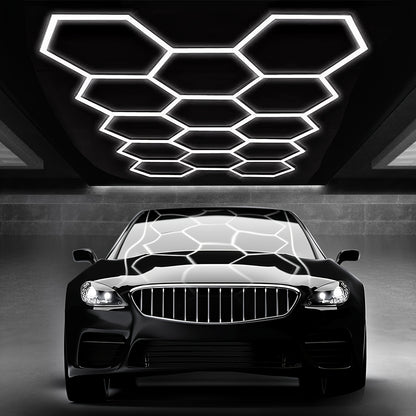 LED Honigwaben-Zellen-Lichtleiste mit poliertem Metallrahmen - 14/8/5-Loch Semi-Flush Mount Design, 6500K Kaltweiß, einfache Installation für Garage, Werkstatt, Unter-Tür-Beleuchtung (Weiß), LED-Leuchten für Zuhause, für Garagenbeleuchtung, langlebige Bel