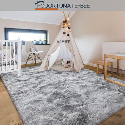 Großer Teppich 200x300 cm / 78,5"x118" Plüschteppich für Wohnzimmer, Schlafzimmer - Weiche flauschige Bodenmatte, waschbar, rechteckig (Grau)