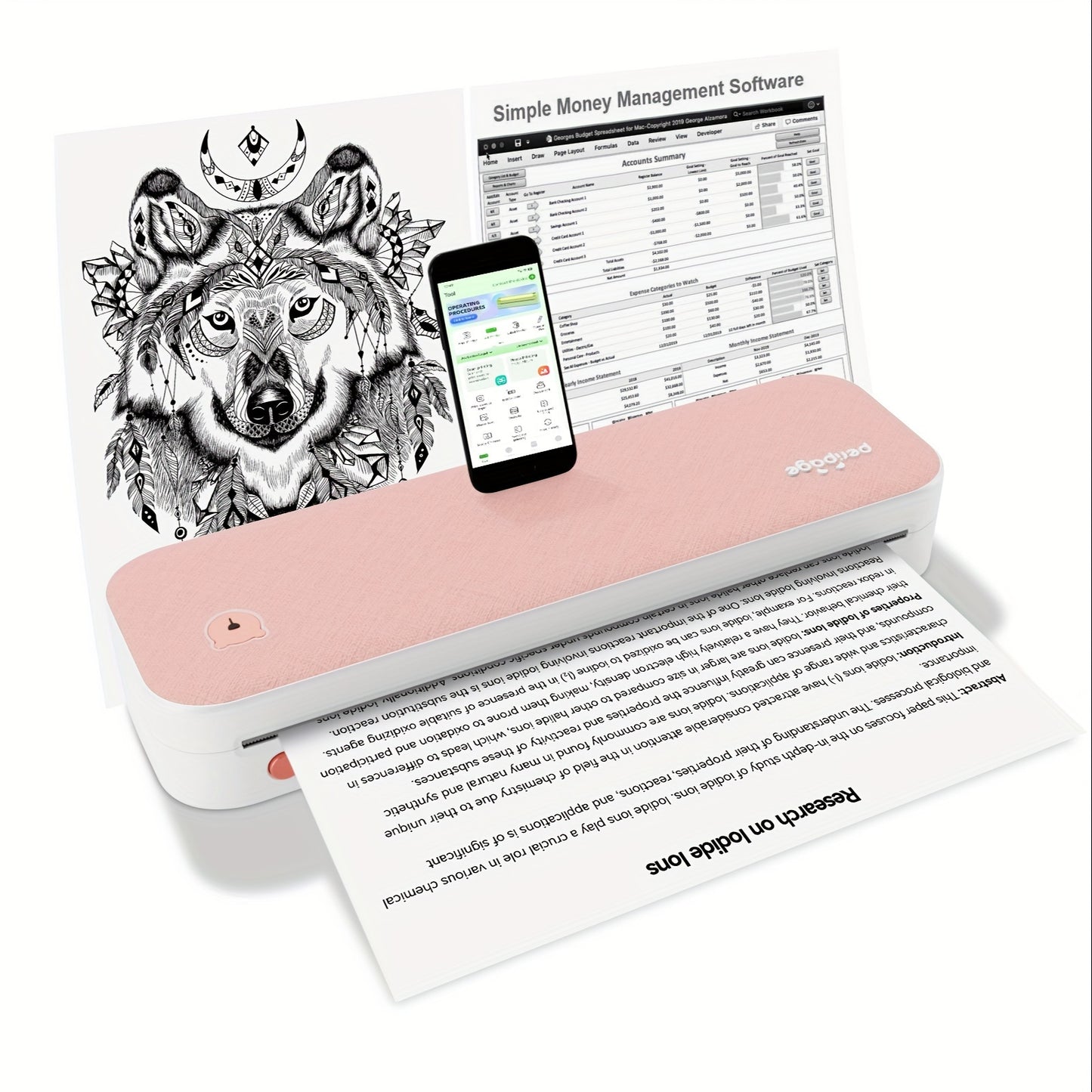 PeriPage A40 tintenloser Drucker, tragbarer Drucker, Tätowierdrucker, unterstützt 20,98 cm x 29,69 cm US-Briefpapier, drahtloser tintenloser mobiler Reisedrucker, kompatibel mit Android  IOS, Thermopapier Tätowierpapier. 25 Thermopapiere