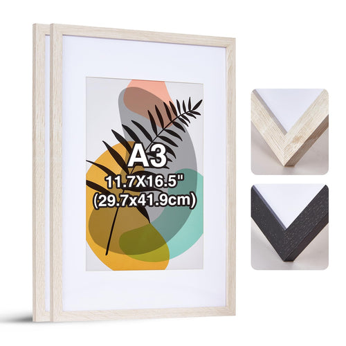 2er Set Bilderrahmen A3 - Holz Bilderrahmen 30x42cm holzrahmen,PosterrahmenCollage Poster Rahmen, Moderner Poster Dokumentenrahmen, MDF Fotorahmen (Weiß)