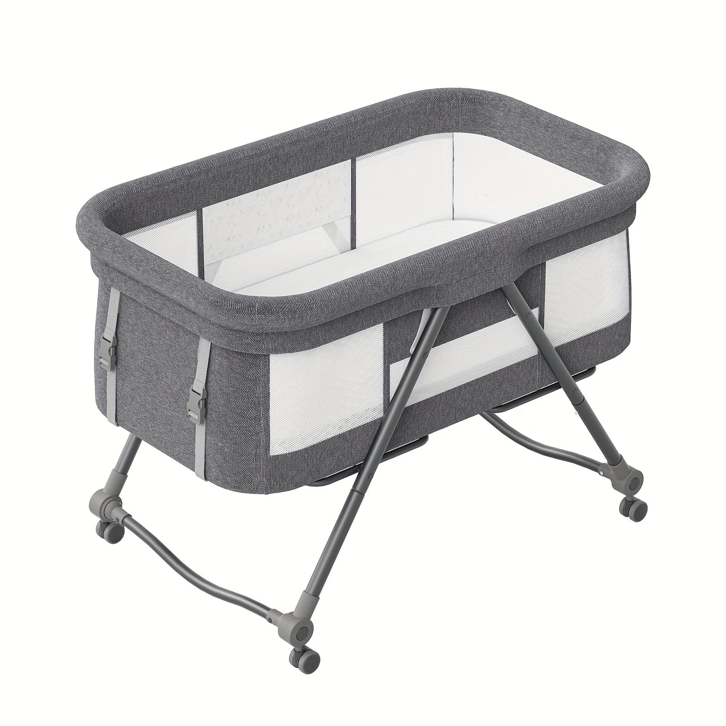 2-in-1 Faltbare Reisebett für Babys, mit leisen Rädern, einer tragbaren Aufbewahrungstasche, Moskitonetz und Seitengurten, gleichermaßen geeignet für Reisen und den Heimgebrauch