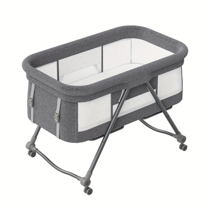 2-in-1 Faltbare Reisebett für Babys, mit leisen Rädern, einer tragbaren Aufbewahrungstasche, Moskitonetz und Seitengurten, gleichermaßen geeignet für Reisen und den Heimgebrauch