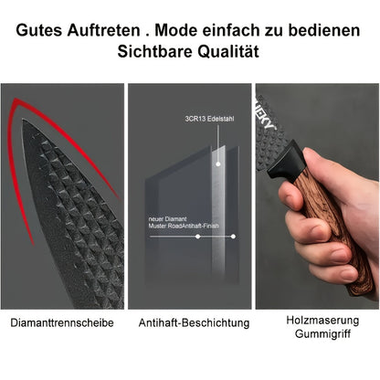 LeQi Küchenmesser - Rautenmuster - -schwarzer Griff - 6-teiliges Set im Karton, 6-teiliges Edelstahl-Messerset, Edelstahl-Küchenmesserset-Werkzeuge. Geschmiedetes Küchenmesser, Schere, Schäler, Schälmesser, Küchenset-Geschenkbox, Geeignet für: Haushaltskü