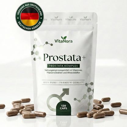 Prostata+ Komplex 120 Kapseln hochdosiert - Sägepalmenextrakt, Prostata Komplex mit Kürbiskern, Brennnessel, Vitamin E, Zink, Selen - vegan, prosta, Sägepalme - Versand aus Deutschland