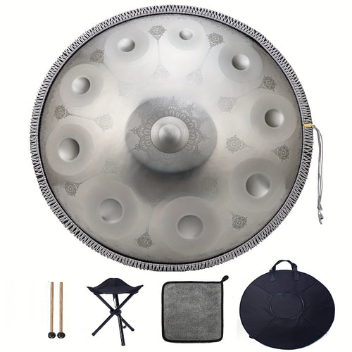 10 Noten Silberne Handpan-Drum mit Man-da-la Muster