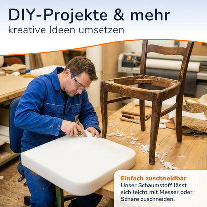 Matratzenauflage & Universelle Schaumstoffplatte (2-15 cm Höhe) – 40/60/80/90/140/160x200 cm & weitere Größen – Polsterschaum für DIY, Betten, Sitzbank, Wohnmobil & Garten – Formstabil & Atmungsaktiv – Made in Germany