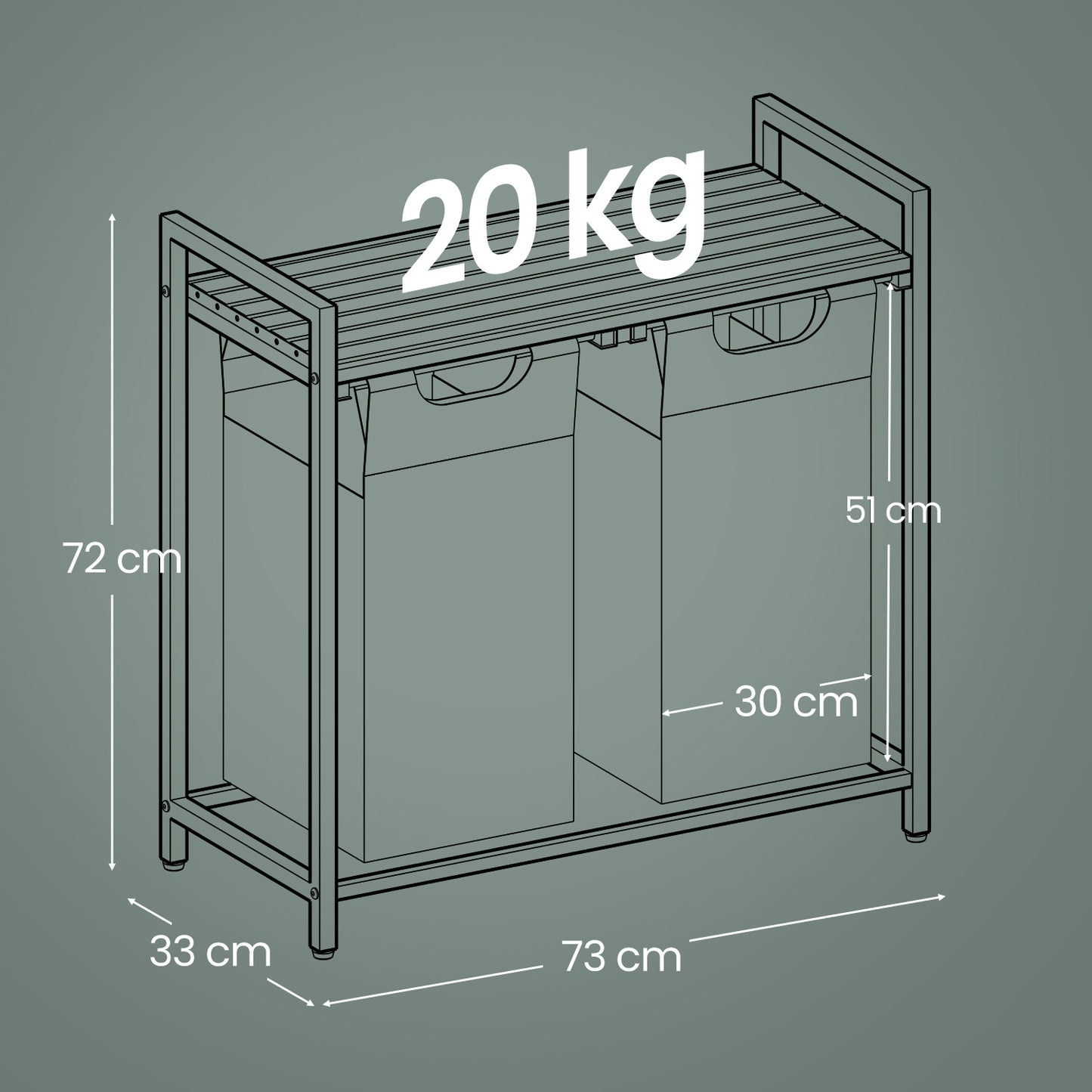 Wäschekorb 2 Fächer, Aufbewahrungsbox，Organizer faltbar, Wäschesammler mit Ablage, Wäschebox, Ordnungssystem Kleiderschrank，2 x 46 L, fur Weihnachts geschenke
