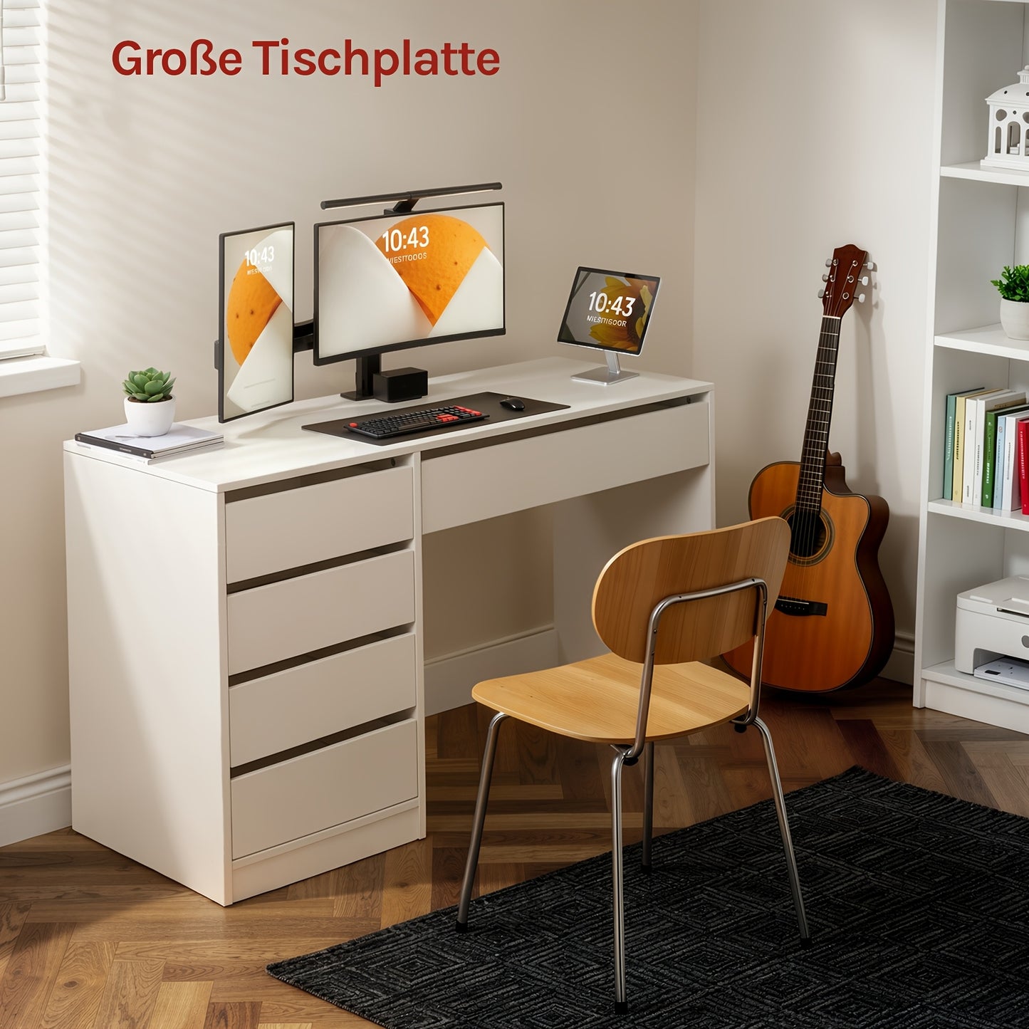 1 Stk. Schminktisch Sherry, 120x55cm, Schminktisch mit 5 Schubladen ohne Spiegel, Schreibtisch Computertisch mit Stauraum, Bürotisch Weiß