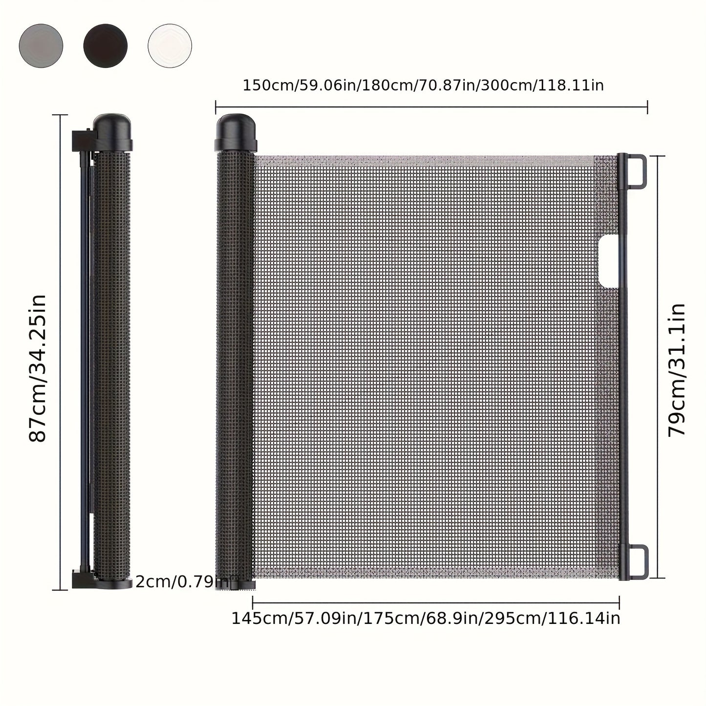 Türsicherheitstür, Ausziehbar 0-150 Cm/180Cm/300Cm, Treppen-Sicherheitsblende, Treppen-Sicherheitstür, Einziehbarer Tür, Ausziehbare Hundebarrieren, Sicherheitstrennwand für Innen- und Außenbereich (Weiß/Grau/Schwarz)