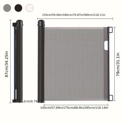 Türsicherheitstür, Ausziehbar 0-150 Cm/180Cm/300Cm, Treppen-Sicherheitsblende, Treppen-Sicherheitstür, Einziehbarer Tür, Ausziehbare Hundebarrieren, Sicherheitstrennwand für Innen- und Außenbereich (Weiß/Grau/Schwarz)