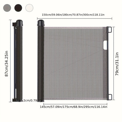 Türsicherheitstür, Ausziehbar 0-150 Cm/180Cm/300Cm, Treppen-Sicherheitsblende, Treppen-Sicherheitstür, Einziehbarer Tür, Ausziehbare Hundebarrieren, Sicherheitstrennwand für Innen- und Außenbereich (Weiß/Grau/Schwarz)