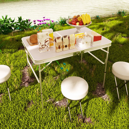 Campingtisch Klappbarer Aluminium Klapptisch, Leichter Gartentisch & Balkontisch, 3-fach Höhenverstellbar, Höhenverstellbarer, Tragbar, Faltbar, Picknicktisch, Campingtisch, Outdoor Tisch Weiß, 120 x 60 x 70/62/55 cm für Garten, Outdoor, Picknick, Camping