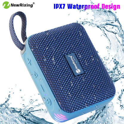 Newrixing IPX7 Tragbarer BT5.3 Kabelloser Lautsprecher, 8W tiefer Bass RGB-Lichter, 4 Std. Spielzeit, TWS Dual-Kopplung, TF-Karte, für Pool-Strand-Party, Geburtstags-Weihnachtsgeschenke