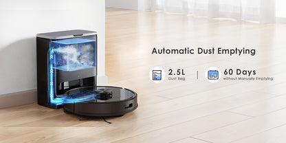 Lubluelu SL60 Plus+ Roboterstaubsauger mit Selbstentleerung, bis zu 60 Tage wartungsfrei, 6500 Pa Saugkraft, Saug- und Wischroboter, LDS9.0 Laser Navigation, mehrschichtige Kartierung, selbstladend, 3-in-1 für Zuhause, Tierhaare, Hartboden, Teppich