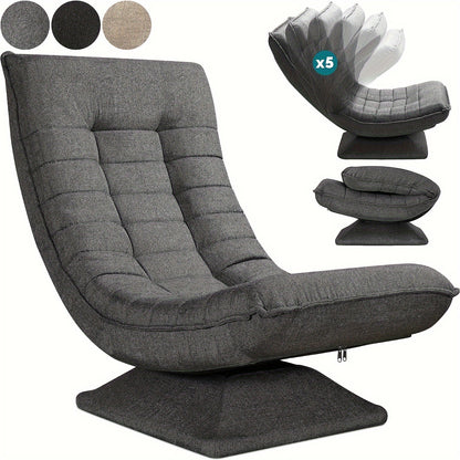 Sofa Stuhl, Bodenstuhl, Verstellbare Rückenlehne 360° Drehbar Faltbar 150Kg Tragfähigkeit Stilvolles Design und Komfort machen ihn zum Highlight Ihrer Heimdekoration, bietet Ihnen einen bequemen Ort zum Entspannen. Schwarz, Grau