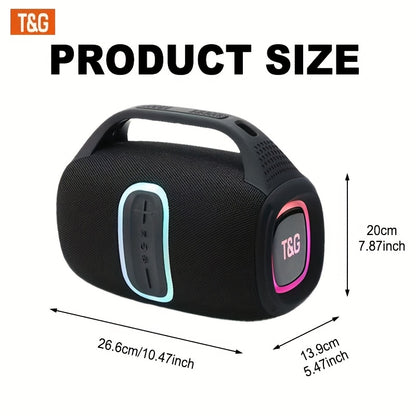 T&G Tragbarer kabelloser Lautsprecher – 24W HD-Sound mit bunten LED-Lichtern | 3600mAh Akku | IPX4 wasserfest | 10,06 Meter kabellose Reichweite | Freisprechanrufe | Mehrfachwiedergabe (TF-Karte/USB/Kabellos/AUX) | Perfekt für Outdoor, Reisen & Partys | K