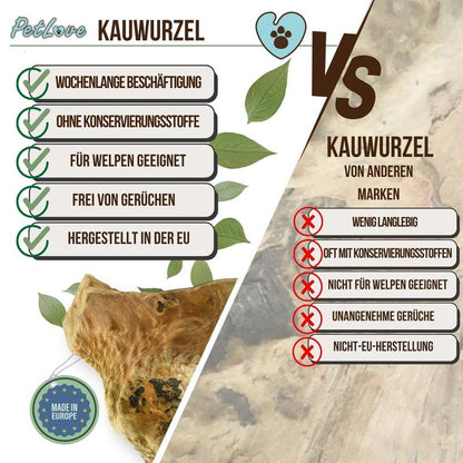 PetLove Kauwurzel mit Olivenöl – langlebiger Kausnack für Hunde, natürliche Zahnreinigung und Beschäftigung, splitterfrei & robust, in verschiedenen Größen XS–XL (60–1000 g) – gesunde Alternative zu künstlichen Kauartikeln