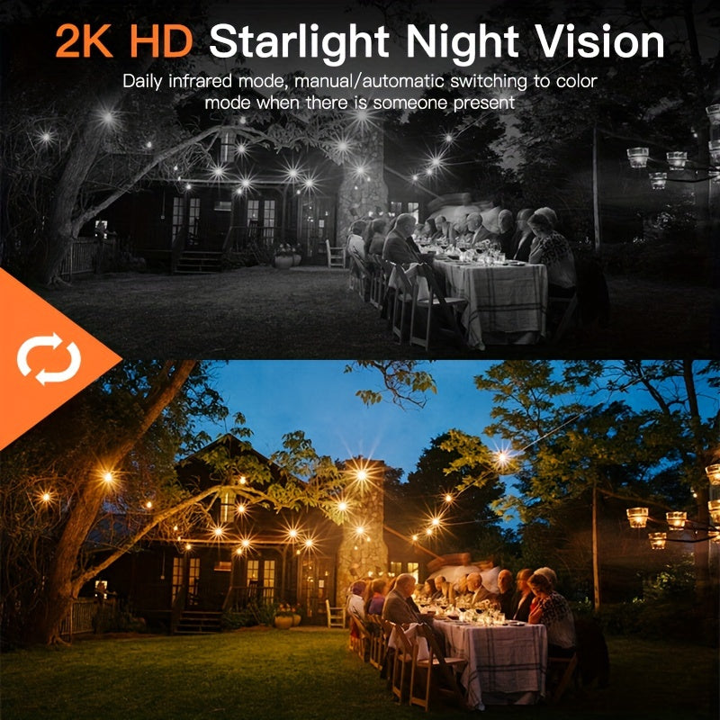Multifunktionale Sicherheitskamera, drahtlos, Outdoor, Wifi, 2K HD, Doppellinse, automatische Schwenk-Neige-Funktion, Nachtsicht, Bewegungsmelder, bidirektionale Sprachverbindung
