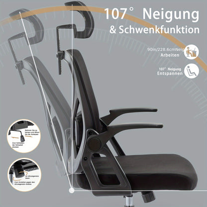 Ergonomischer Bürostuhl, Schreibtischstuhl für Zuhause, Hochlehnen-Netzstuhl mit verstellbarer Sitzhöhe, Computerstuhl mit Lendenwirbelstütze