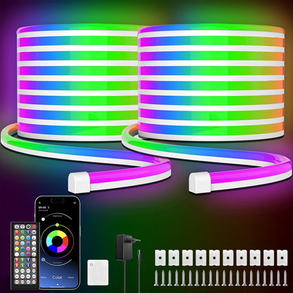 30m/20m/15m/10m/5m Intelligente Flexible LED Neon Lichterkette mit App/Fernbedienung, Hochwertig, Dimmbar, Outdoor RGB Lichterkette, Musik-Sync oder DIY, Timer-Funktion für Räume, Geschenke