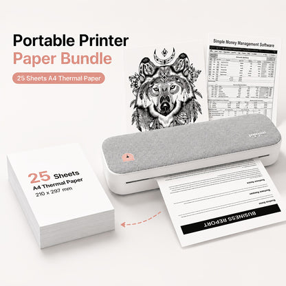 PeriPage A40 tintenloser Drucker, tragbarer Drucker, Tätowierdrucker, unterstützt 20,98 cm x 29,69 cm US-Briefpapier, drahtloser tintenloser mobiler Reisedrucker, kompatibel mit Android  IOS, Thermopapier Tätowierpapier. 25 Thermopapiere