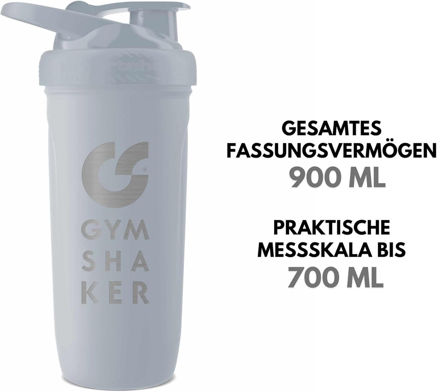 GYMSHAKER Edelstahl Protein Shaker 900ml - Geruchsfrei & hygienisch mit Waben-Sieb für cremige Shakes, auslaufsicherer Klappdeckel (Skala bis 700ml)