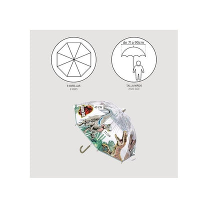 JURASSIC WORLD - Transparenter und Mehrfarbiger Unisex-Regenschirm mit Glockenform für Kinder DINOSAUREN T-REX