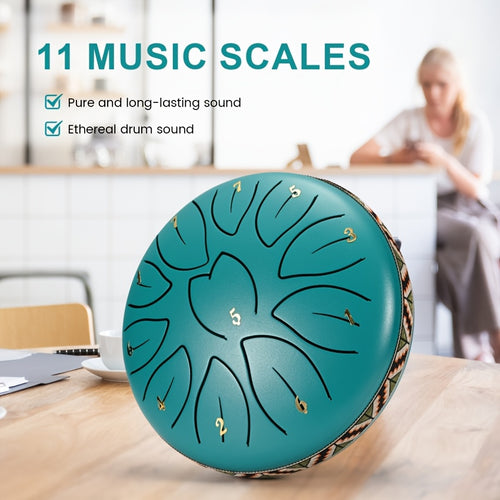 Rain Drum Zungen-Trommel 15,24 cm 11-Ton C-Dur Stahl-Zungen-Trommel Schlaginstrument Handpan-Trommel mit Tragetasche, Notenbuch, Schlägel, Fingerpicks für Geschenke, Meditation