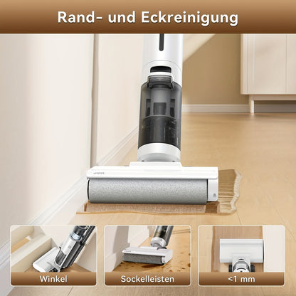 JONR ED12 Lite Trocken- und Nassreinigungsmop, Multi-Modus Reinigung, 0.08 cm Kantensaugung, Lange Laufzeit, Hohe Saugkraft, Dual-Wassertank Design