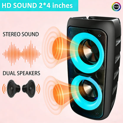 6000W Tragbarer Outdoor-Bluetooth-Lautsprecher mit mehreren Lichteffekten, 360°-Panorama-Sound, immersivem Audio, modischem Design, leichtem Gehäuse, Typ-C-Aufladung, USB/DC-Anschluss, TF-Karte, Mikrofon, Knopf-Lautstärkeregler, ideal für Camping, Wandern