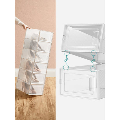 12 Stück Stapelbare Schuhboxen,Schuh-Organizer aus Kunststoff, Schuhaufbewahrungsschubladen, Aufbewahrungsboxen,faltbar und stapelbar, für Schuhe bis Größe 44