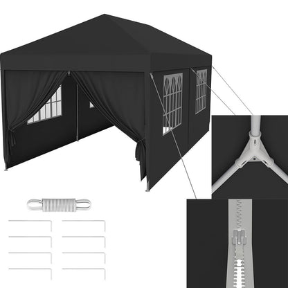3X3/3X6M Robuste, tragbare Gartenlagerung Pavillon mit 4/6 Seitenwänden, Fenstern & Belüftung, Terrassen-Sonnenschutz Carport für Garten Rasen Fahrzeug Schutz, Anthrazit/Weiß