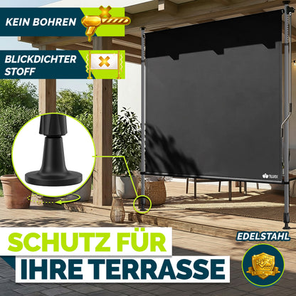 tillvex® Senkrechtmarkise Balkon ohne Bohren Klemmmarkise für draußen mit Kurbel Sichtschutz Außen Ausziehbar & Blickdicht Vertikalmarkise Balkon Terrasse Garten Sichtschutzrollo Wetterfest