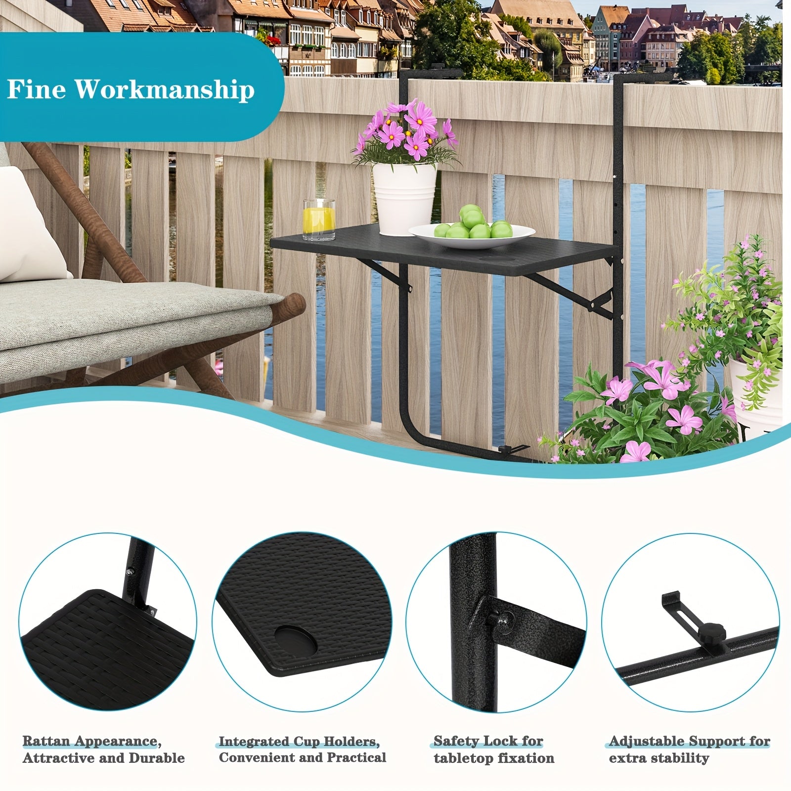 Camping-Klapptisch, Rattan für Garten und Balkon – Detailansicht 5
