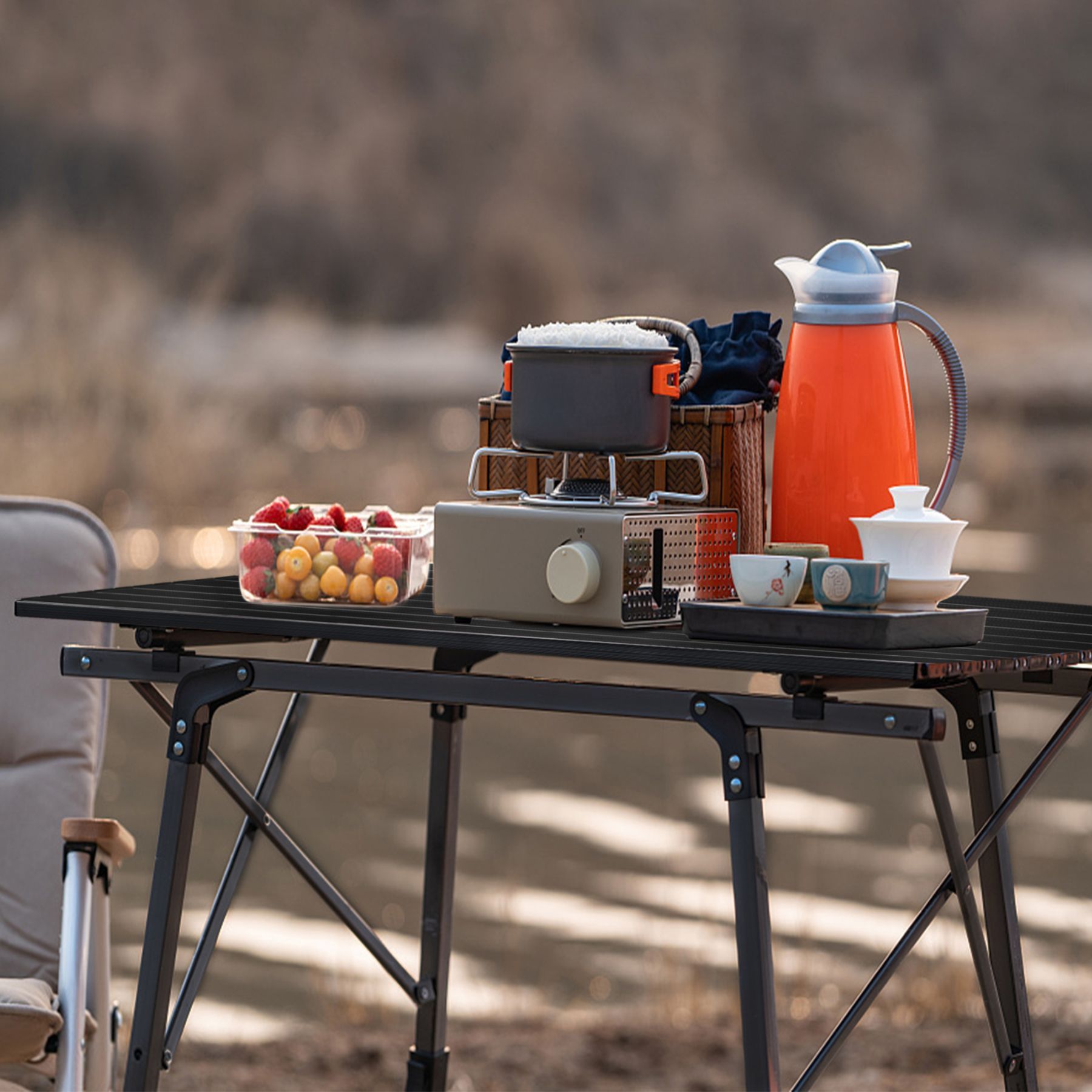 Camping-Klapptisch, Schwarz für Balkon und Garten – Detailansicht 2