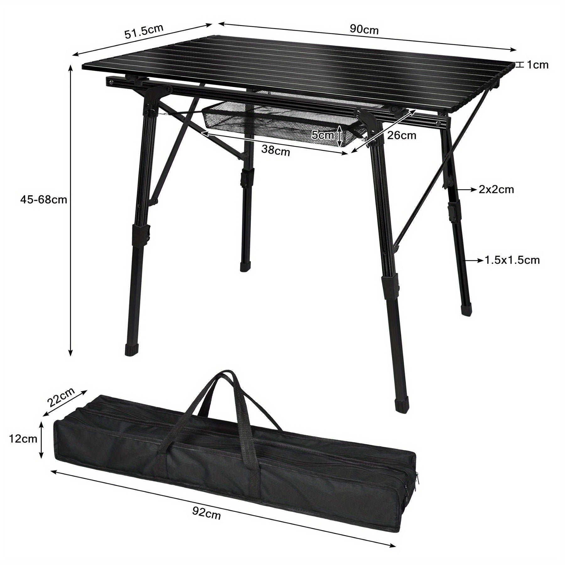 Camping-Klapptisch, Schwarz für Balkon und Garten – Detailansicht 7