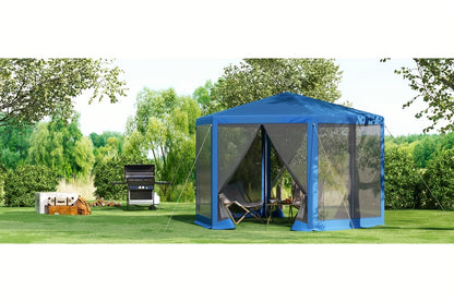 1 Stück Pavillon, 3 x 3 m, Gartenpavillon mit Seitenwand-Moskitonetz, Metall-Gartenhaus-Pavillon, Partyzelt, Strandunterstand, Outdoor-Pergola, Sonnenschutz, UV-Schutz, geräumig, einfach zu montieren, für Garten, Terrasse, Hof, beige, blau