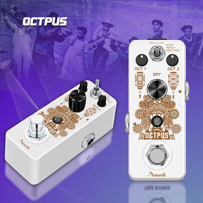 Octave Gitarrenpedal, Digitales Octave Mini Pedal für E-Gitarre, Präziser Polyphoner Octave Effektgenerator, Octopus Gitarrenpedale, True Bypass Mini Größe, Bitte beachten Sie, dass die Stromversorgung nicht enthalten ist