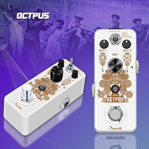 Octave Gitarrenpedal, Digitales Octave Mini Pedal für E-Gitarre, Präziser Polyphoner Octave Effektgenerator, Octopus Gitarrenpedale, True Bypass Mini Größe, Bitte beachten Sie, dass die Stromversorgung nicht enthalten ist