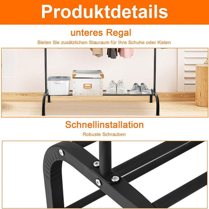 Kleiderstnder Garderobenstnder Metall Kleiderstange mit Ablagen Freistehender Kleiderbgel Stnder fr Schlafzimmer Trockengestell (Wschestnder mit Abnehmbarer Haken, Schwarz)