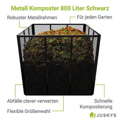 Metall Komposter , verzinkter & pulverbeschichteter Stahl, wetterfest, Belüftung durch Gitterrahmen, schnelles Kompostieren