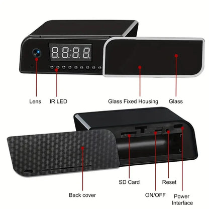 Smarte rechteckige Uhr-Kamera, WLAN 1080P Drahtlose Kamera mit Nachtsicht, Bewegungserkennung und Fernansicht, Baby-/Alten-/Haustierpflege Nanny-Kamera, Heim-Innenraumsicherheit, Desktop-Dekoration