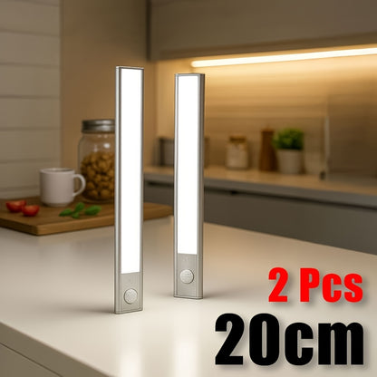 SETONR 1/2 Stück 20cm/30cm/60cm Schlanke LED Unterbauleuchten Büroleuchte Metallgehäuse, Wiederaufladbar, Bewegungssensor, Klebebefestigung, Batteriebetriebene Küchenbeleuchtung für Schränke, Arbeitsplatten  Regale