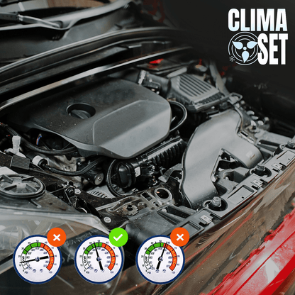 Climaset 4W1 R134A 235G Kältemittel für Klimaanlage + Schlauch mit Manometer, Kit für Selbstladung und Wartung von Klimaanlagen in Autos, Moderne Formel, Öl, Dichtstoff, UV-Farbstoff, Gewinde in einer Mehrzweck-Dose, für Autos, die zwischen 1994-2016 prod