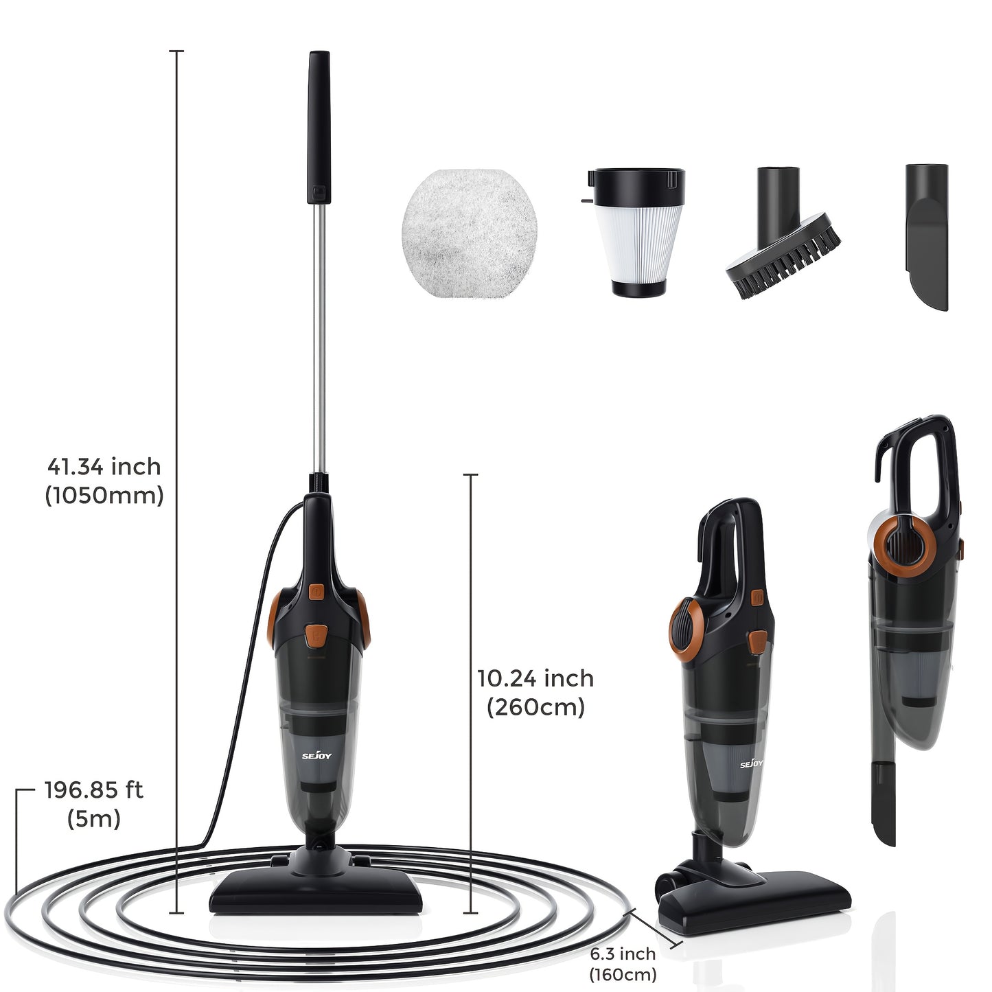 3-in-1 Leichter Kabelgebundener Staubsauger mit Handstaubsauger, Leistungsstarke Saugkraft, Kleiner tragbarer Staubsauger für Wohnheim mit HEPA-Filtern, 19KPA Stabstaubsauger, für Sofa, Vorhänge, Hartboden, Tierhaare